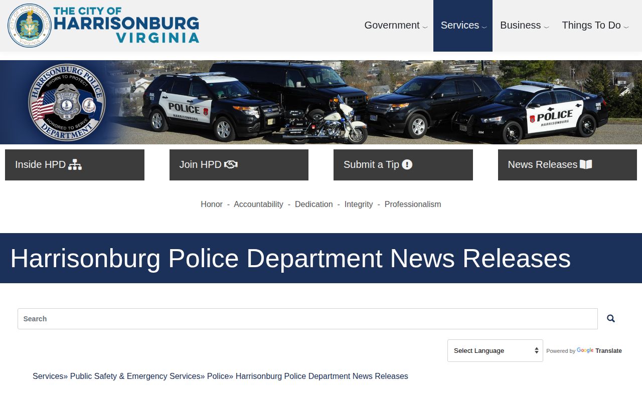 Harrisonburg Police Department news release archive for Rockingham County arrest records