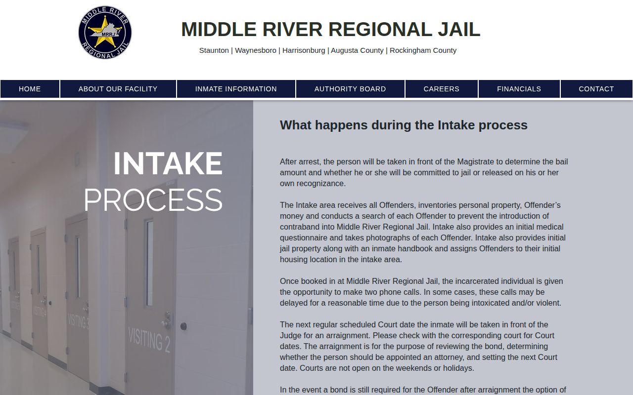 Middle River and Rockingham County booking intake record context