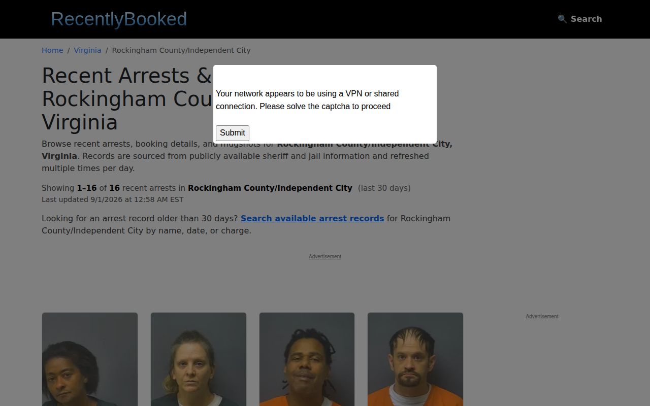 Rockingham County alleged booking record third-party listing context