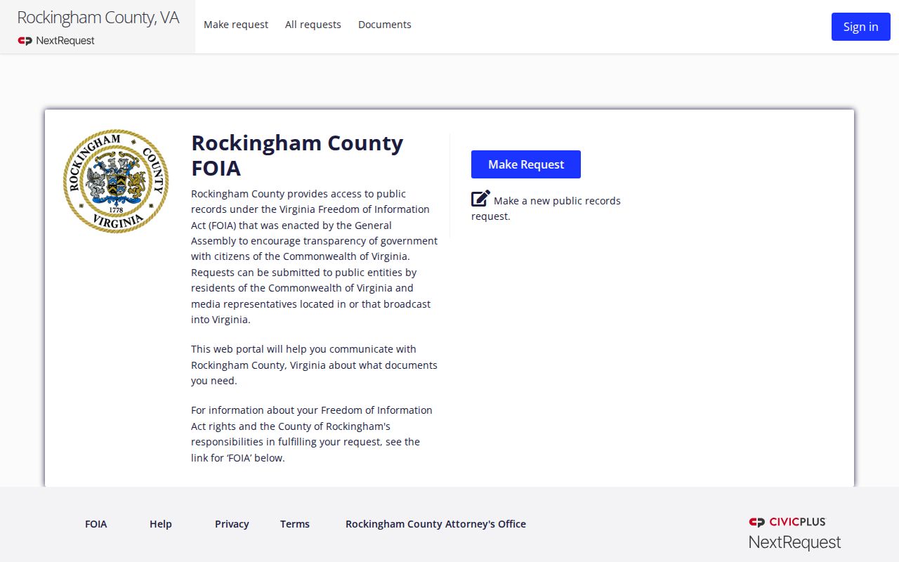 Rockingham County booking-record FOIA request portal