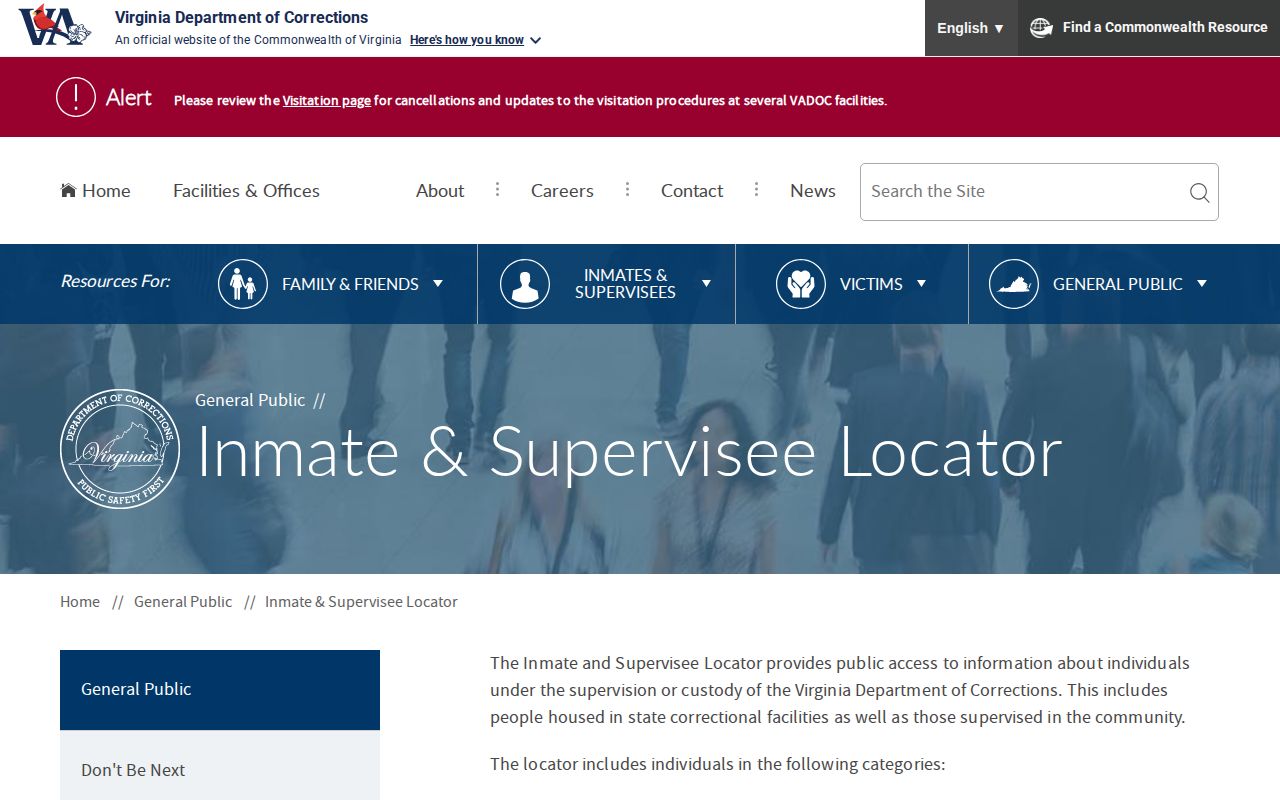 Virginia Department of Corrections Rockingham County state custody locator