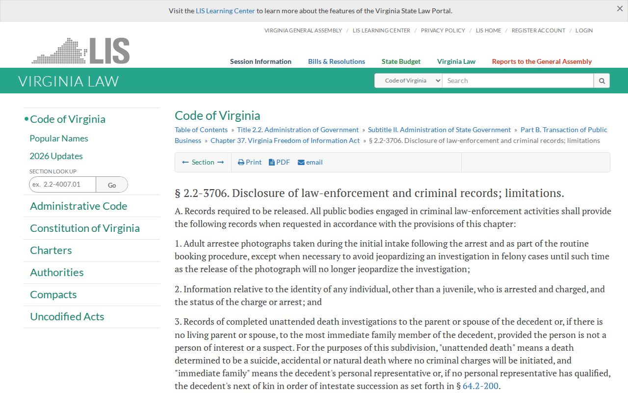 Virginia law on Rockingham County booking-photo record access